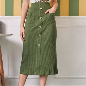 SHEIN Olive green button midi skirt